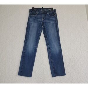 American Eagle Ankle Jeans Women 6 Blue Low-Rise Raw Hem Stretch-Upcycled